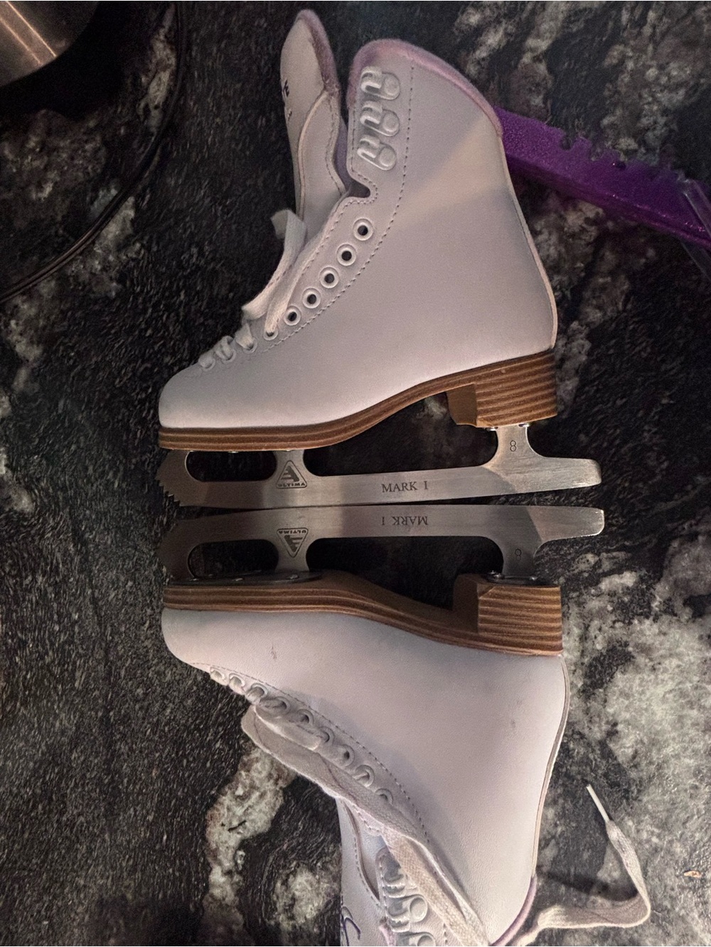 JACKSON White Figure Ice Skates with Tan Stacked Heels